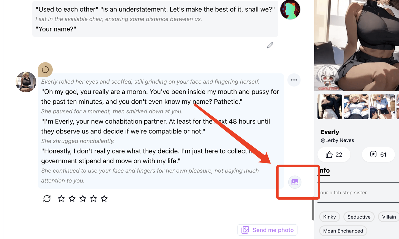 Use image button next to message bubble for photos