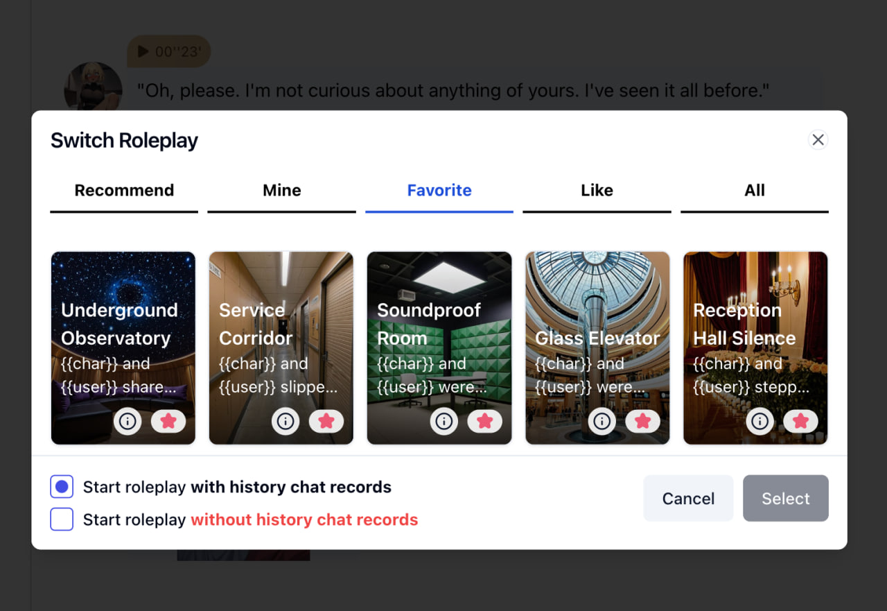 Select from scene menu and start playing